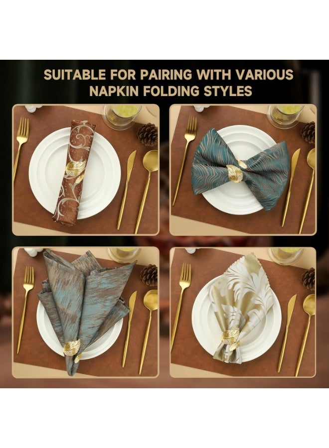 6 حلقات مناديل (Napkin Rings) – حلقات مناديل ذهبية لامعة، ناعمة وسهلة العناية، مصنوعة من معدن صلب بتصميم ورق الغار الأنيق، مثالية لتزيين طاولات الطعام بإطلالة فاخرة وأنيقة. مناسبة للاستخدام في الحفلات، حفلات الزفاف، المناسبات، والهدايا للمنازل الجديدة، وتُباع كطقم أنيق يضيف لمسة راقية لديكور الطاولة في مختلف المناسبات. - Image 4
