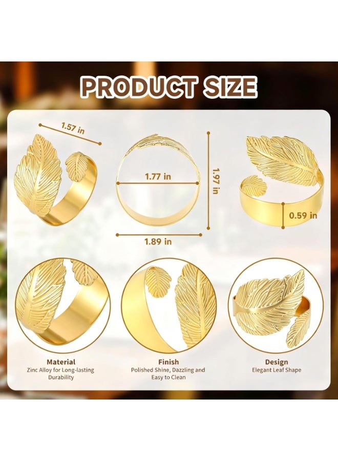 6 حلقات مناديل (Napkin Rings) – حلقات مناديل ذهبية لامعة، ناعمة وسهلة العناية، مصنوعة من معدن صلب بتصميم ورق الغار الأنيق، مثالية لتزيين طاولات الطعام بإطلالة فاخرة وأنيقة. مناسبة للاستخدام في الحفلات، حفلات الزفاف، المناسبات، والهدايا للمنازل الجديدة، وتُباع كطقم أنيق يضيف لمسة راقية لديكور الطاولة في مختلف المناسبات. - Image 3