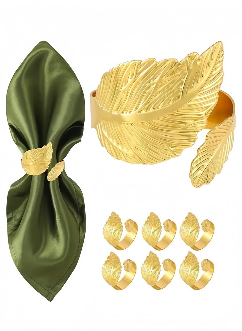 6 حلقات مناديل (Napkin Rings) – حلقات مناديل ذهبية لامعة، ناعمة وسهلة العناية، مصنوعة من معدن صلب بتصميم ورق الغار الأنيق، مثالية لتزيين طاولات الطعام بإطلالة فاخرة وأنيقة. مناسبة للاستخدام في الحفلات، حفلات الزفاف، المناسبات، والهدايا للمنازل الجديدة، وتُباع كطقم أنيق يضيف لمسة راقية لديكور الطاولة في مختلف المناسبات. - Image 1