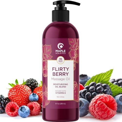 Berry Sensual Massage Oil for Couples Fun and Fruity Full Body Massage Oil for Date Night with Smooth Gliding Coconut and Sweet Almond Oil with Tempting Berry Scent Non GMO Gluten Free and Vegan