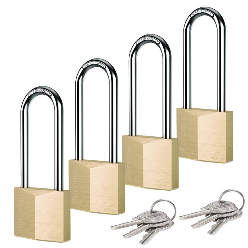 Puroma 4 Pack Keyed Padlock Waterproof Solid Brass Lock 26 Inch Padlock with Keys Alike for Sheds Storage Unit School Gym Locker Fence Toolbox Hasp Storage