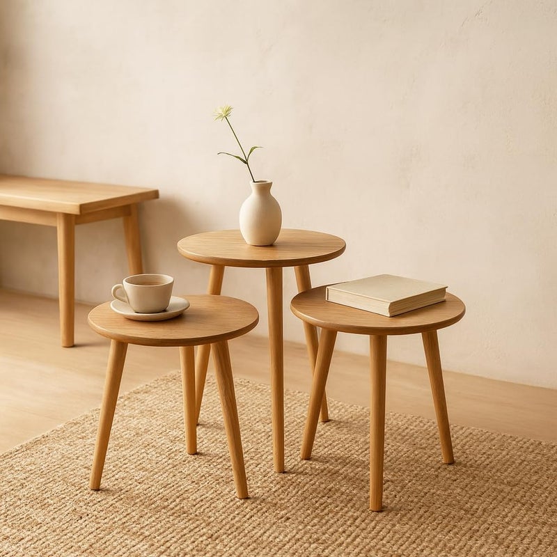 FENDI HOME FendiHome Rustic Wooden Round Nesting Tables – 3-Piece Coffee Side Table Set with Sturdy Wooden Legs for Living Room, Bedroom & Office - Image 5