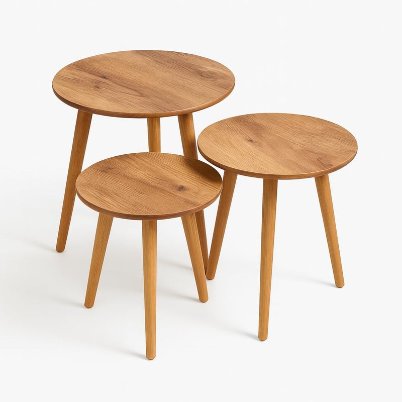 FENDI HOME FendiHome Rustic Wooden Round Nesting Tables – 3-Piece Coffee Side Table Set with Sturdy Wooden Legs for Living Room, Bedroom & Office - Image 4