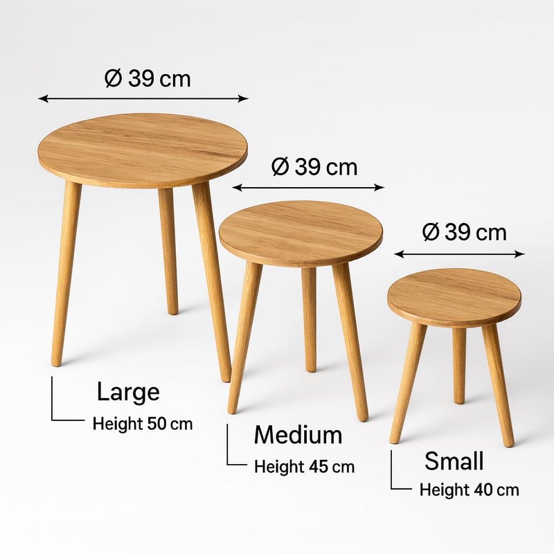FENDI HOME FendiHome Rustic Wooden Round Nesting Tables – 3-Piece Coffee Side Table Set with Sturdy Wooden Legs for Living Room, Bedroom & Office - Image 2