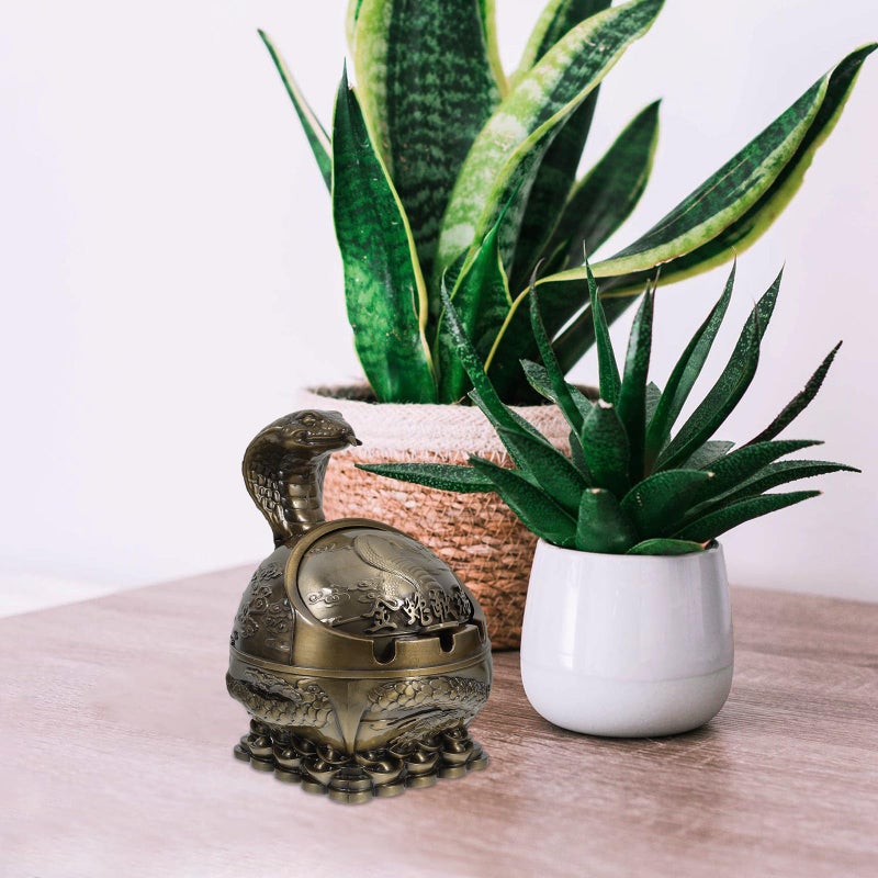 Vintage Metal Windproof Snake Ashtray With Lid Indoor Outdoor Decorative Accent - Image 5