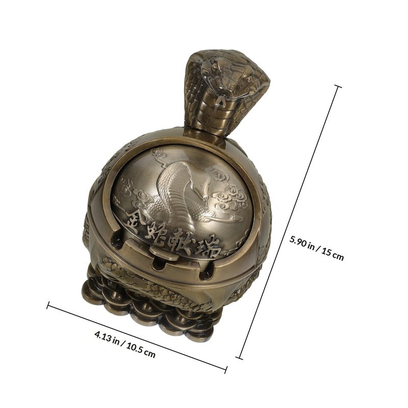 Vintage Metal Windproof Snake Ashtray With Lid Indoor Outdoor Decorative Accent - Image 3