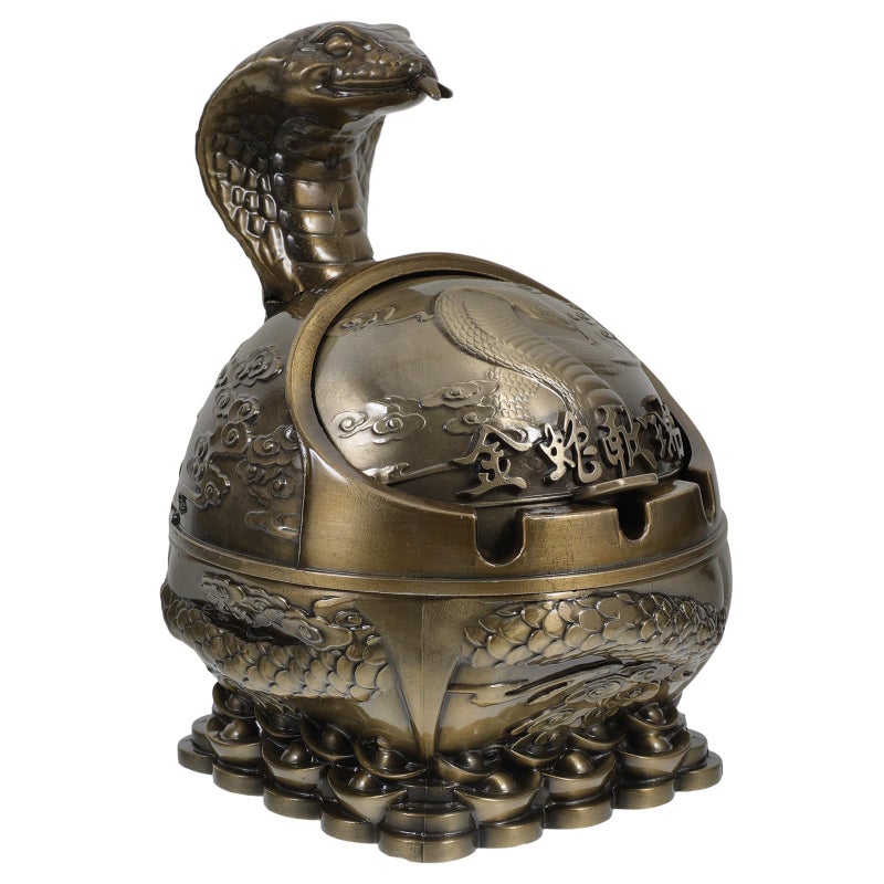 Vintage Metal Windproof Snake Ashtray With Lid Indoor Outdoor Decorative Accent - Image 2