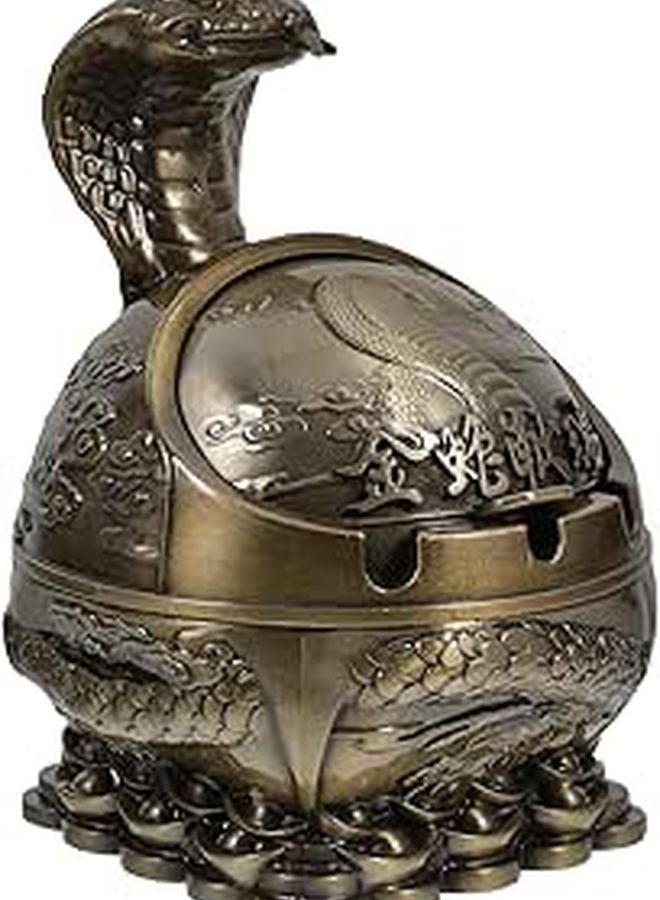 Vintage Metal Windproof Snake Ashtray With Lid Indoor Outdoor Decorative Accent - Image 1
