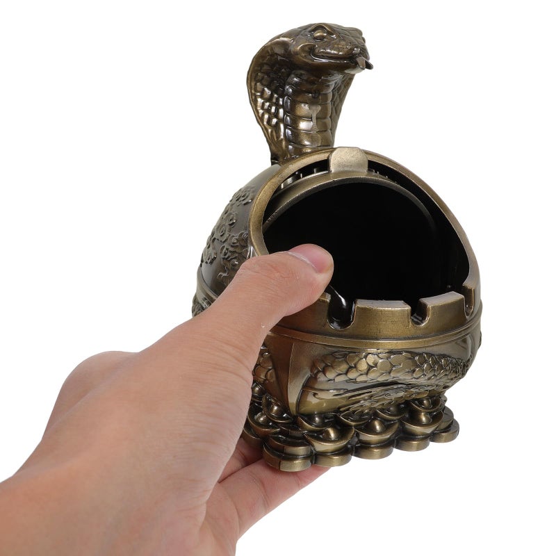 Vintage Metal Windproof Snake Ashtray With Lid Indoor Outdoor Decorative Accent - Image 4