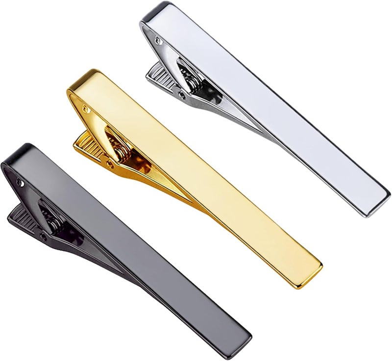 Roctee Tie Clips for Men, 3 Pack Classic Tie Clip Silver Gold Black Necktie Tie Bar Pinch Clips Suitable For Wedding Anniversary Business - Image 1
