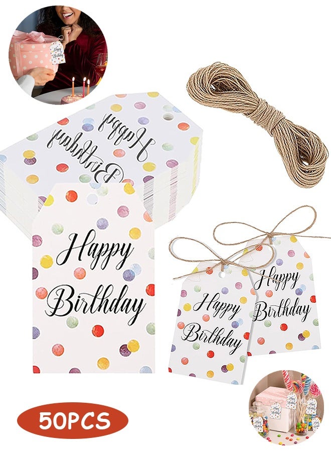 إم إكس إن علامات هدايا عيد ميلاد سعيد - 50 قطعة من بطاقات الهدايا الورقية ذات النقاط الملونة، ملصقات هدايا لتزيين حفلات أعياد الميلاد - Image 1