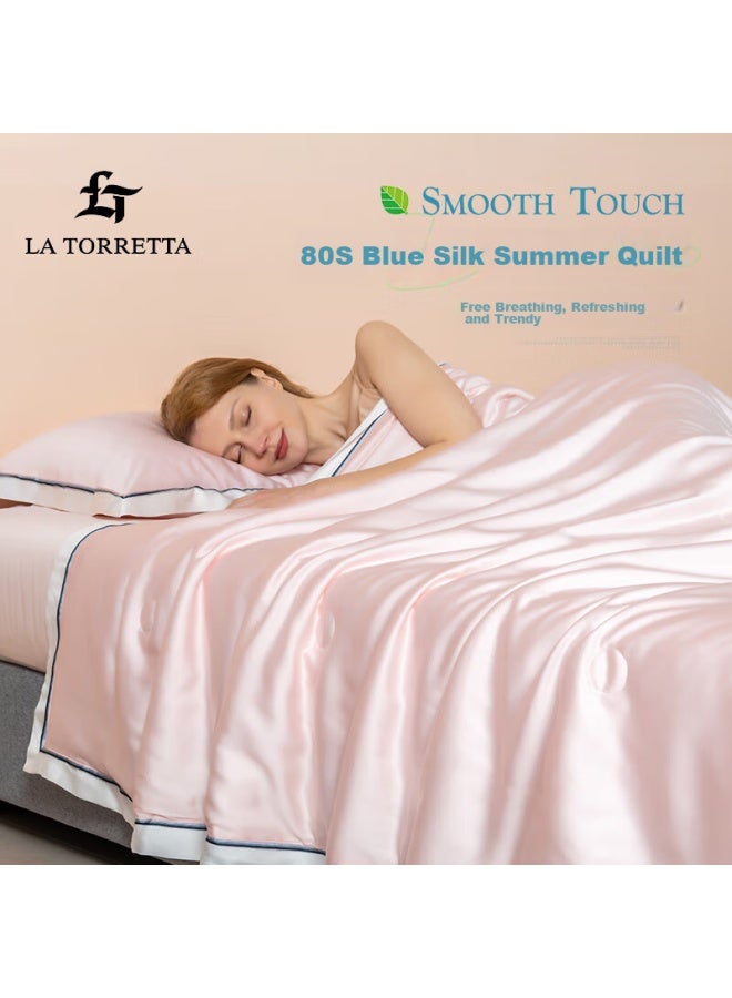 La Torretta Air Conditioning Quilt, Summer Cool Quilt, Washable, 80-count Lenzing Tencel Ice Silk Thin Quilt Core, 150*200cm, Light Apricot Pink - Image 1