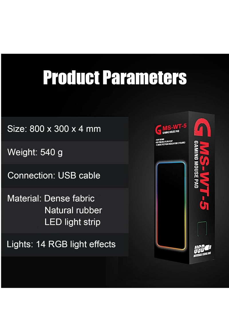 Generic - RGB Gaming Mouse Mat - 800x300 mm - XXL Extended Large LED Mouse Pad - 7 Multi Colour and 4 Effect Modes – Non Slip Rubber Base - Image 1