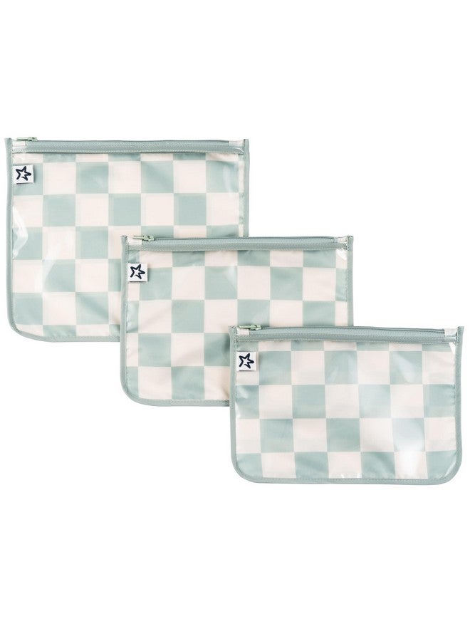 Tiny Twinkle Mess-Proof Travel Bags, Airline Compliant, Zipper Closure, Clear Front Pouch, Diaper Bag Packing, Toiletry Or Cosmetics Organizer 3 Pack Set (Sage Checkers)  - Image 1
