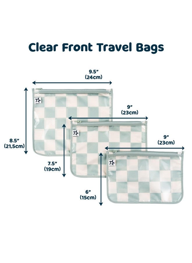Tiny Twinkle Mess-Proof Travel Bags, Airline Compliant, Zipper Closure, Clear Front Pouch, Diaper Bag Packing, Toiletry Or Cosmetics Organizer 3 Pack Set (Sage Checkers)  - Image 2
