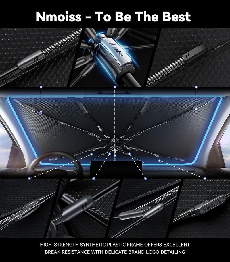 Windshield Sun Shade Umbrella for Ram - [Vinyl Coating Heat Shield] Protect Car from Sun Rays & Heat Damage Keep Cool and Protect Interior, Spring Structure Edge