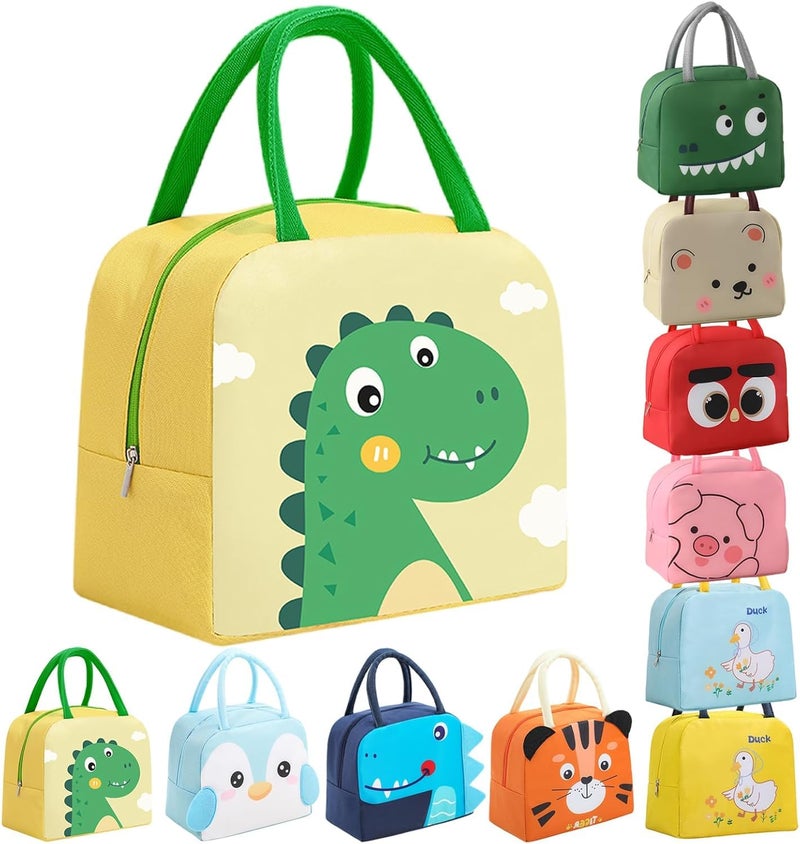 Flywind Kids Lunch Bag for Girls Boys Students | Small Foldable Waterproof Lunch Box for Travel Picnic School | Reusable Cartoon Insulated Lunchbag (Yellow Dino) - Image 1