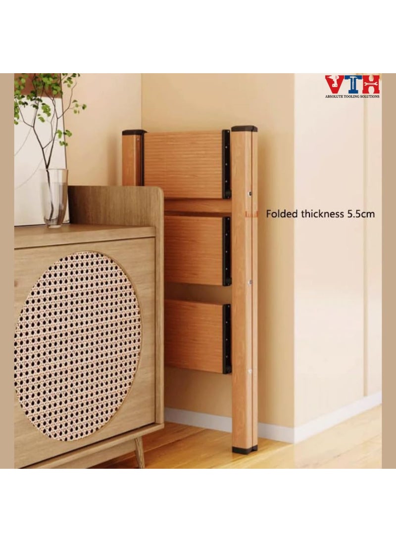 VTH WITH TAGLINE ABSOLUTE TOOLING SOLUTIONS VTH Step Foldable Aluminium Multifunctional Ladder with Wooden Finish NonSlip Wide Pedals and a 150kg Load Capacity Compact SpaceSaving and Ideal for Home Offices Camping 3 Step  - Image 4