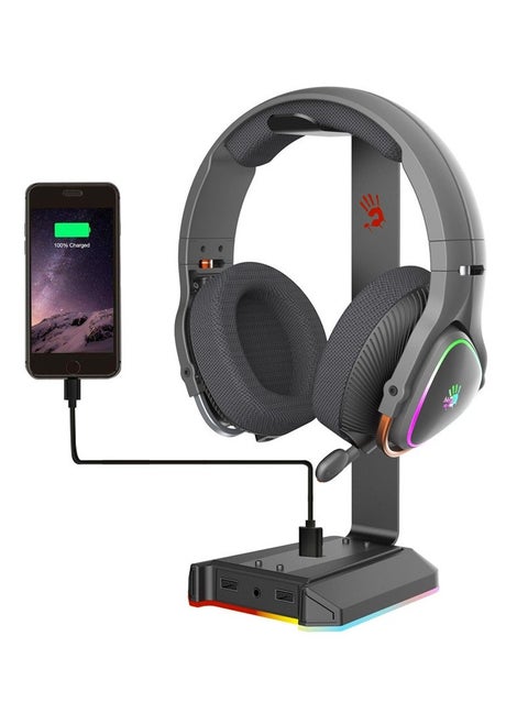 GS2 RGB Headset Stand Hub – 7.1 Surround Sound Card – 3 x Port USB 2.0 Hub And 1X Audio AUX port 4-Pin 3.5mm – 150CM detachable Cable length - Aluminum Alloy Frame
