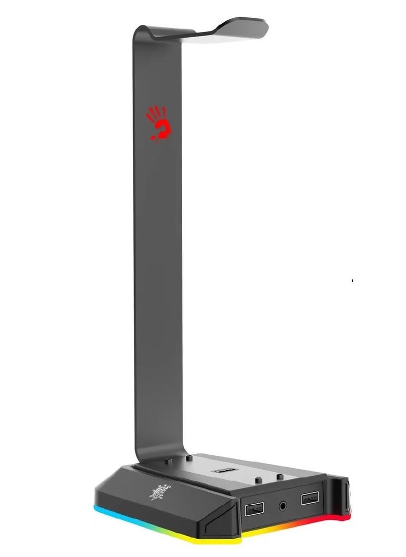 Bloody - GS2 RGB Headset Stand Hub – 7.1 Surround Sound Card – 3 x Port USB 2.0 Hub And 1X Audio AUX port 4-Pin 3.5mm – 150CM detachable Cable length - Aluminum Alloy Frame - Image 1