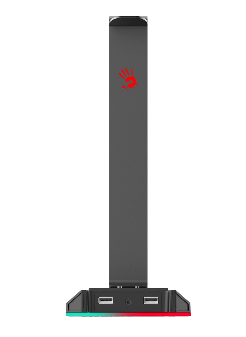 Bloody - GS2 RGB Headset Stand Hub – 7.1 Surround Sound Card – 3 x Port USB 2.0 Hub And 1X Audio AUX port 4-Pin 3.5mm – 150CM detachable Cable length - Aluminum Alloy Frame - Image 1