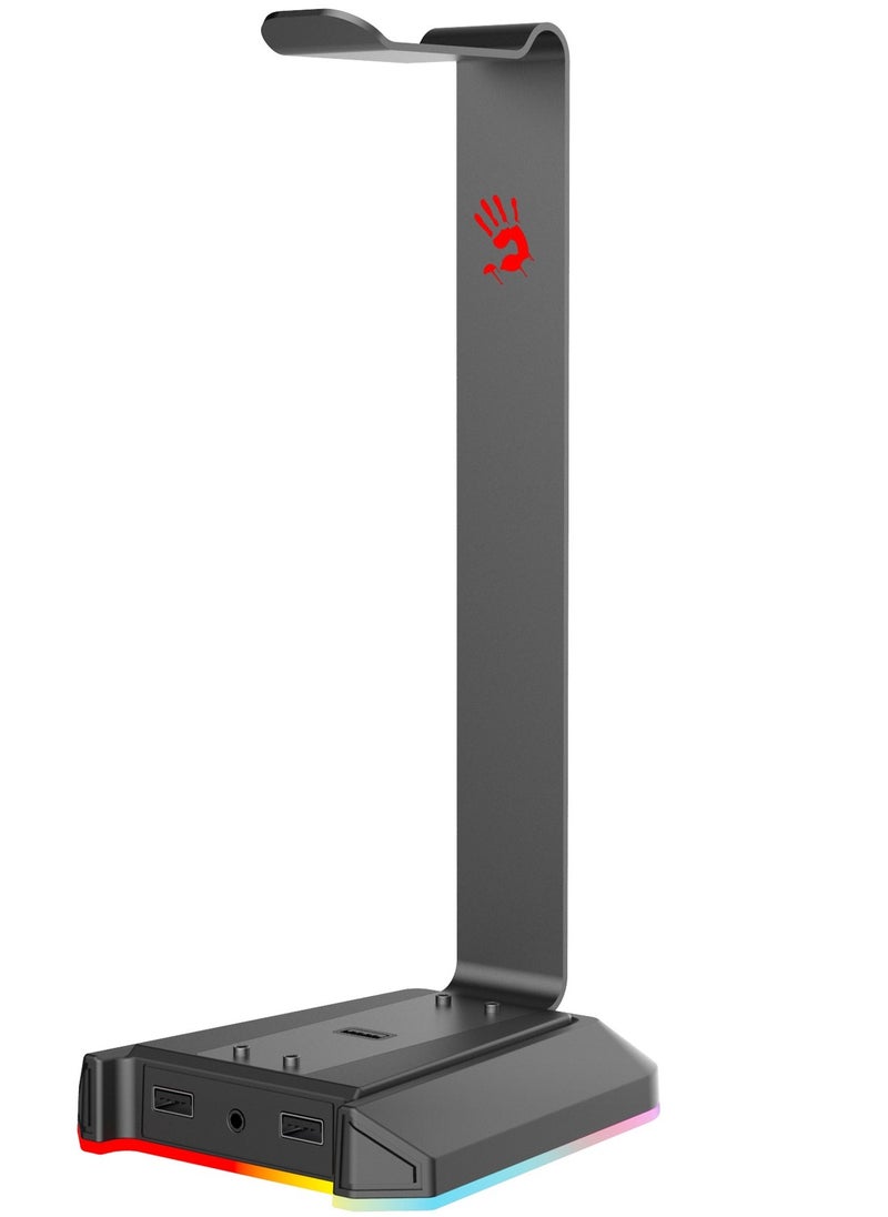 Bloody - GS2 RGB Headset Stand Hub – 7.1 Surround Sound Card – 3 x Port USB 2.0 Hub And 1X Audio AUX port 4-Pin 3.5mm – 150CM detachable Cable length - Aluminum Alloy Frame - Image 1
