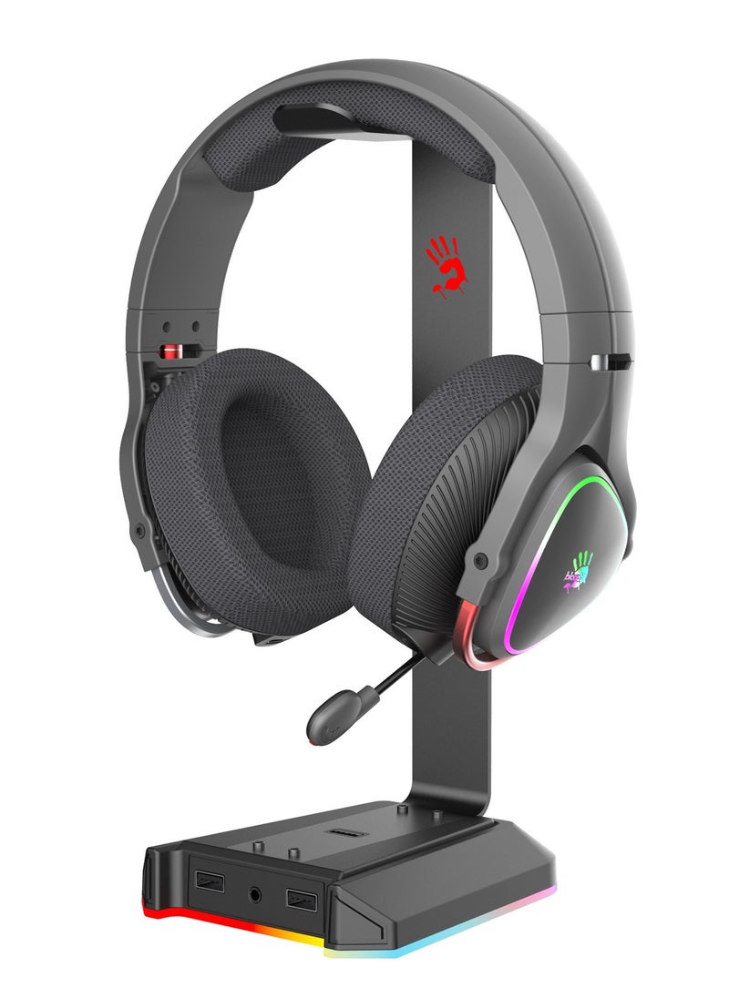 Bloody - GS2 RGB Headset Stand Hub – 7.1 Surround Sound Card – 3 x Port USB 2.0 Hub And 1X Audio AUX port 4-Pin 3.5mm – 150CM detachable Cable length - Aluminum Alloy Frame - Image 1