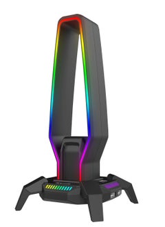 مارفو حامل سماعة الرأس Marvo HZ-10 RGB مع 3 منافذ USB 2.0 ومنفذ صوت - إضاءة RGB مع زر تحكم في الإضاءة بطول كابل 1.0 متر | بلاك  - Image 1