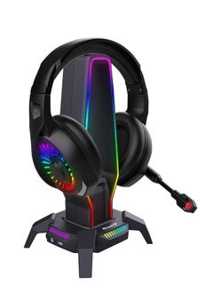 مارفو حامل سماعة الرأس Marvo HZ-10 RGB مع 3 منافذ USB 2.0 ومنفذ صوت - إضاءة RGB مع زر تحكم في الإضاءة بطول كابل 1.0 متر | بلاك  - Image 2
