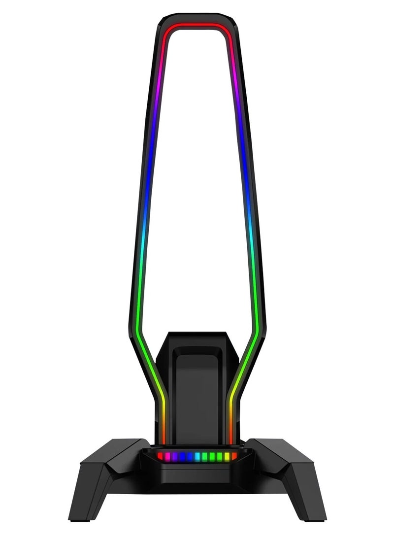 مارفو - حامل سماعة الرأس Marvo HZ-10 RGB مع 3 منافذ USB 2.0 ومنفذ صوت - إضاءة RGB مع زر تحكم في الإضاءة بطول كابل 1.0 متر | بلاك - Image 1
