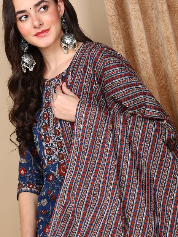 Vaamsi Women's Rayon Blend Floral Straight Printed Kurta Pant With Dupatta (VKSKD2233_XS_Blue) - Image 2