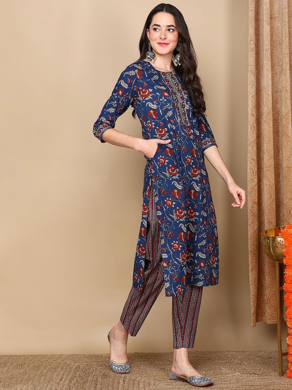 Vaamsi Women's Rayon Blend Floral Straight Printed Kurta Pant With Dupatta (VKSKD2233_XS_Blue) - Image 3