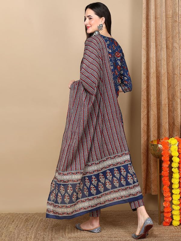 Vaamsi Women's Rayon Blend Floral Straight Printed Kurta Pant With Dupatta (VKSKD2233_XS_Blue) - Image 4