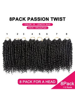 NAYOO Passion Twist Hair - 8 Packs 8 Inch Passion Twist Crochet Hair For Women, Crochet Pretwisted Curly Hair Passion Twists Synthetic Braiding Hair Extensions(8 Inch 8 Packs, 1B)  - Image 4