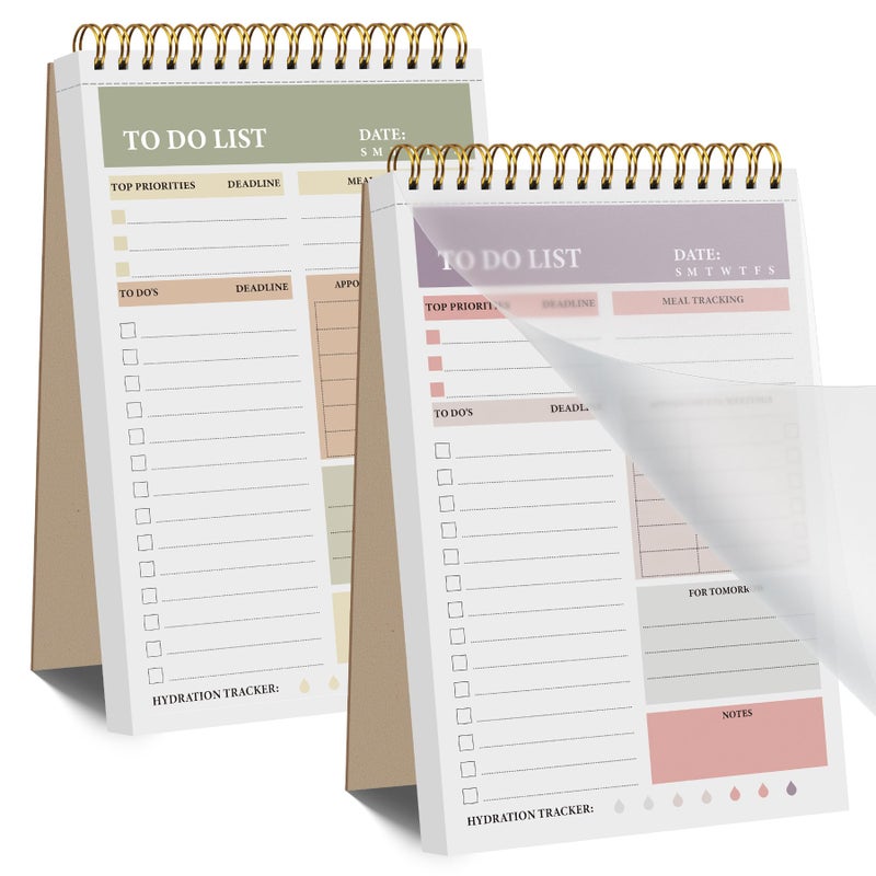 HAUTOCO 2 Packs to Do List Notepad, A5 to Do List Notebook for Work Undated Tear Off Daily Planner Notepad Task Checklist Organizer for Home Office School, Totally 208 Pages - Image 1
