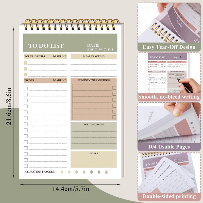 HAUTOCO 2 Packs to Do List Notepad, A5 to Do List Notebook for Work Undated Tear Off Daily Planner Notepad Task Checklist Organizer for Home Office School, Totally 208 Pages - Image 2