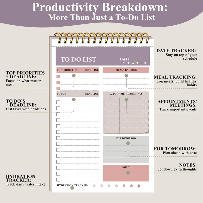HAUTOCO 2 Packs to Do List Notepad, A5 to Do List Notebook for Work Undated Tear Off Daily Planner Notepad Task Checklist Organizer for Home Office School, Totally 208 Pages - Image 3