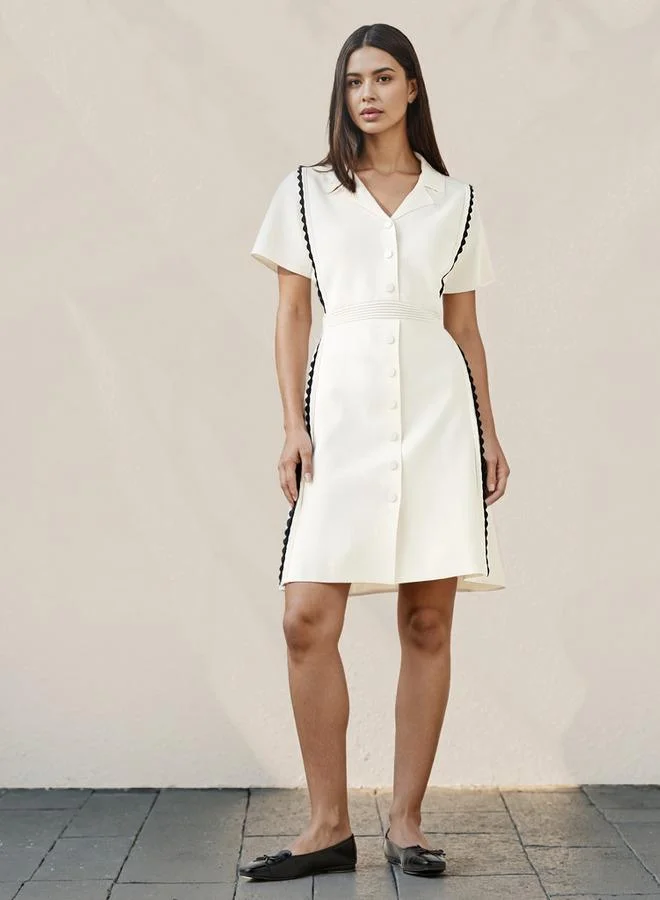 Iconic Iconic Contrast Trim Shirt Dress with Collar