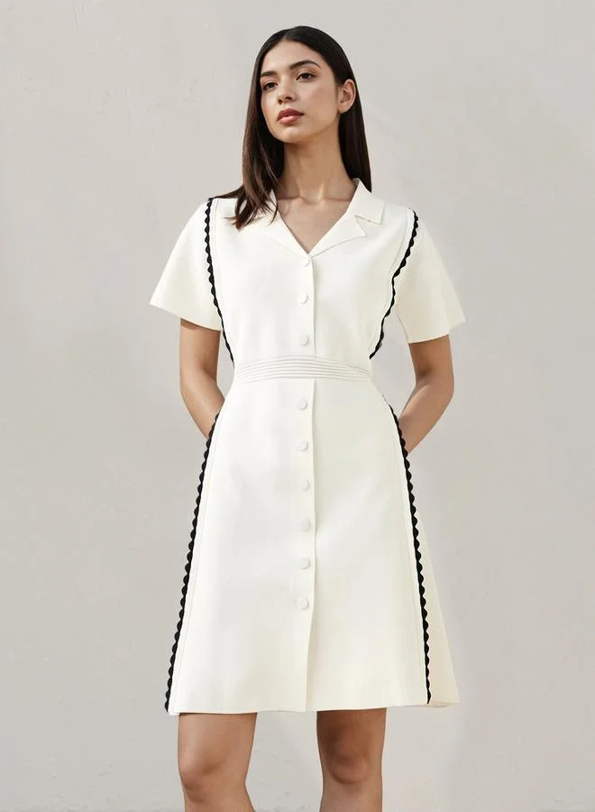 Iconic Iconic Contrast Trim Shirt Dress with Collar