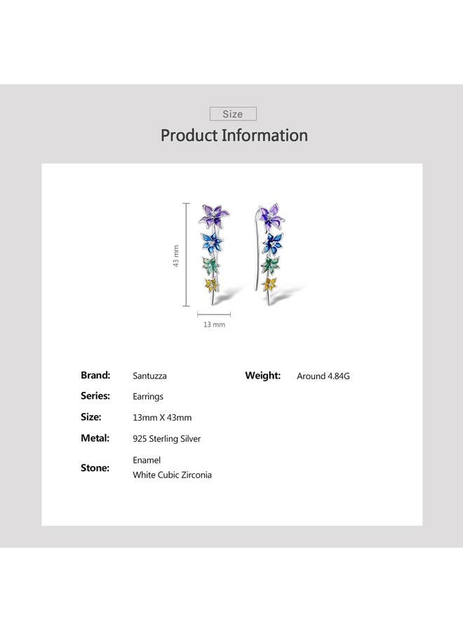 Santuzza Enamel Colorful Flower Ear Cuffs Climber Earrings 925 Sterling Silver Orchid Ear Crawler Earrings for Women - Image 5