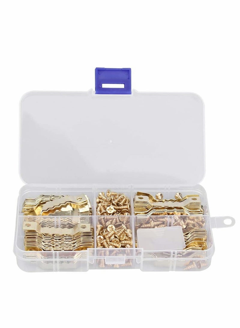 Excefore Sawtooth Picture Hangers With Screws, 100 Pcs Double Hole Sawtooth Hangers Photo Frame Sawtooth Hanging Hooks Kit Picture Hanging Hardware For Paintings Photos Art, Home Decoration Gold - Image 1