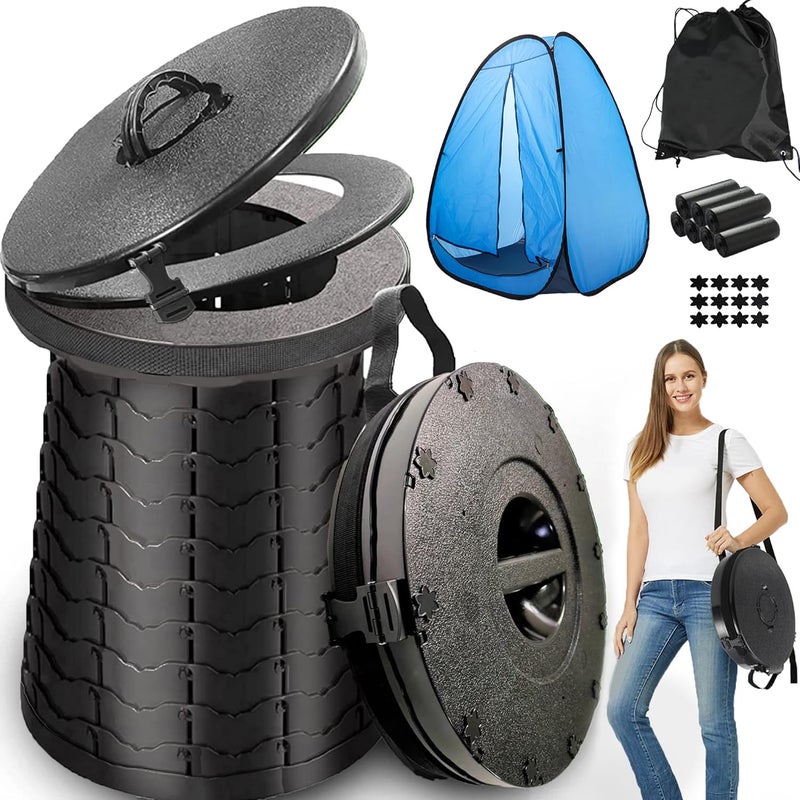 ALEVMOOM مرحاض محمول من ALEVMOOM XXL للتخييم، بقدرة تحمل 880 رطلاً، مرحاض خارجي قابل للتعديل بارتفاع 19.7 بوصة، مع 7 أكياس قمامة، مرحاض محمول للبالغين، مرحاض قابل للطي للحمل للتخييم - Image 1