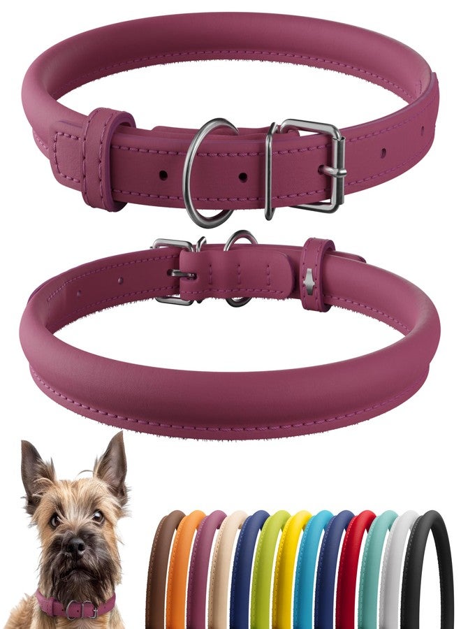 CollarDirect Rolled Leather Dog Collar, Soft Padded Round Puppy Collar, Handmade Genuine Leather Collar Dog Small Large Cat Collars 13 Colors (8-11 Inch, Pink Smooth) - Image 1