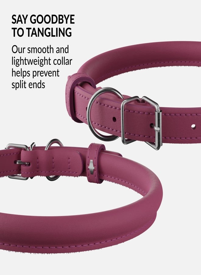 CollarDirect Rolled Leather Dog Collar, Soft Padded Round Puppy Collar, Handmade Genuine Leather Collar Dog Small Large Cat Collars 13 Colors (8-11 Inch, Pink Smooth) - Image 2