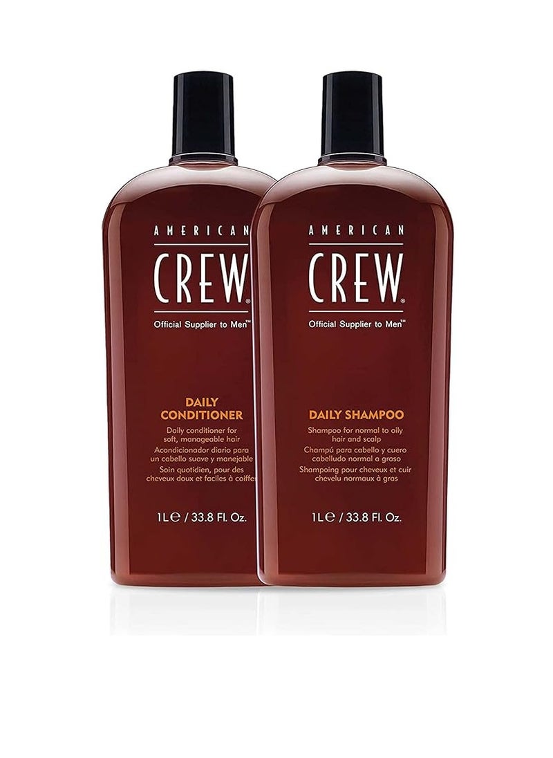 AMERICAN CREW - Men's Shampoo and Conditioner Set by American Crew, Daily Moisturizing Set, 33.8 Fl Oz Each - Image 1