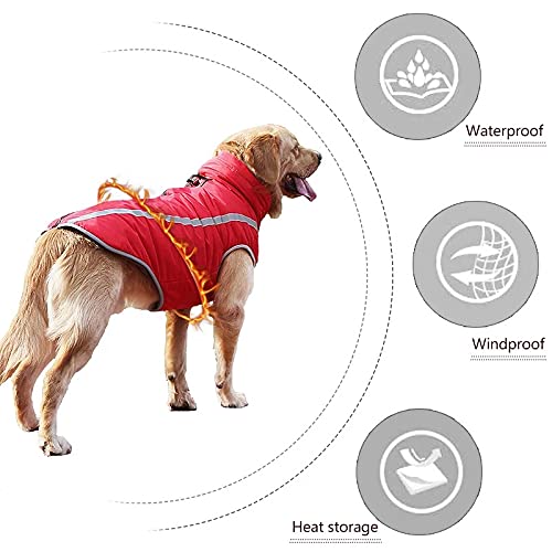 KUTKUT Windproof Warm Dog Winter Jacket| Reflective Cold Weather Coat | Waterproof Polar Fleece Lining with Leash Hole Pet Warm Clothing for Large Dogs. (Red, Size: 5XL, Chest: 78cm) - Image 5