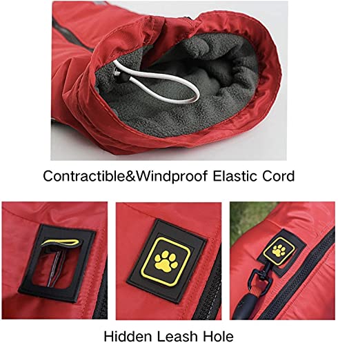 KUTKUT Windproof Warm Dog Winter Jacket| Reflective Cold Weather Coat | Waterproof Polar Fleece Lining with Leash Hole Pet Warm Clothing for Large Dogs. (Red, Size: 5XL, Chest: 78cm) - Image 4