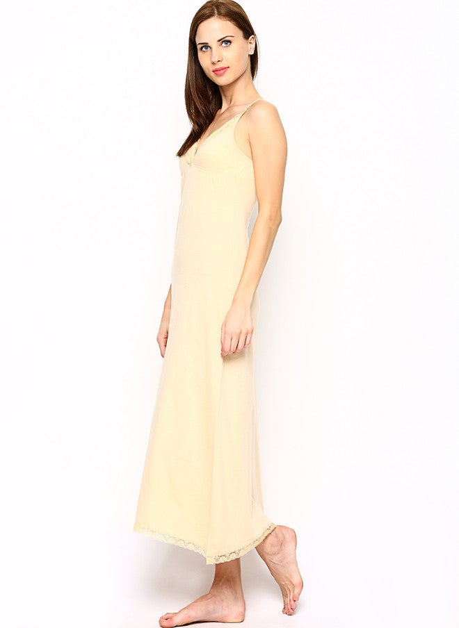 Red Rose Women Beige Maxi Nightdress with Lace Detail - Image 2