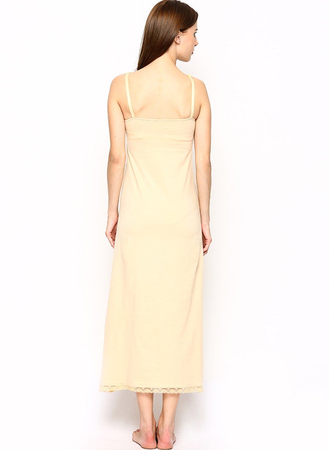 Red Rose Women Beige Maxi Nightdress with Lace Detail - Image 4