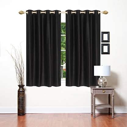 Parda Sansar Polyster Solid Long Crush Plain Window Curtains 5 Feet BlackSet Of 2 LightFiltering - Image 1
